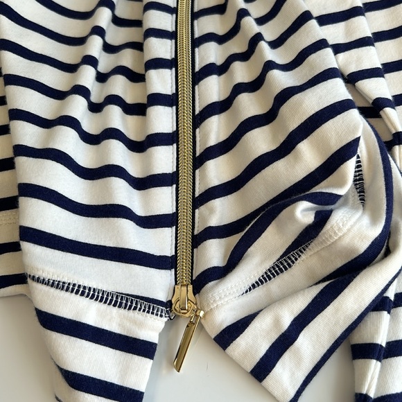Stella & Dot Navy Blue/White Stripe Crush It Gold Side Zippered Sweatshirt Sz L - Picture 4 of 10
